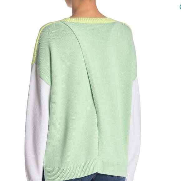Colorblock Dolman Sleeve Sweater Green and Yellow - Picture 2 of 3